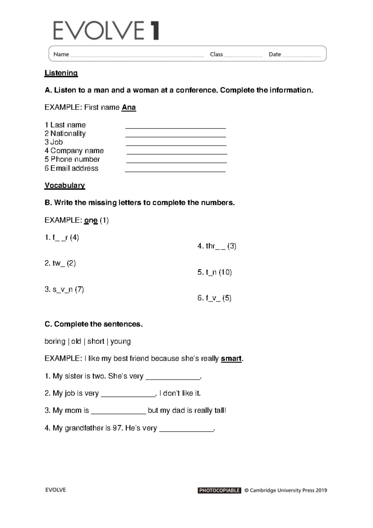 Listening & Grammar Practice - Evolve Test (Level 1) - Studocu
