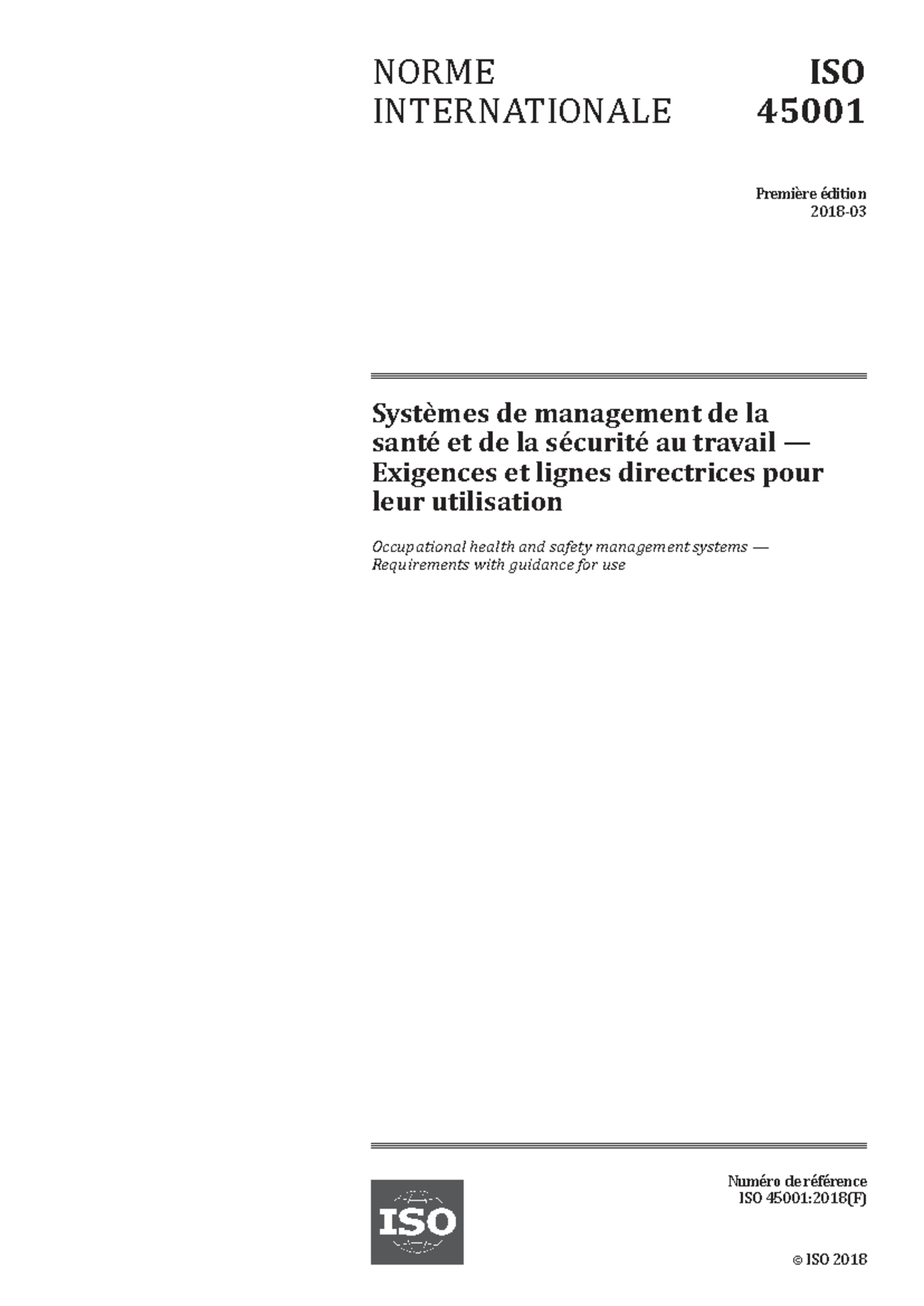 ISO 45001:2018 - Systèmes de Management de la Santé et Sécurité au ...