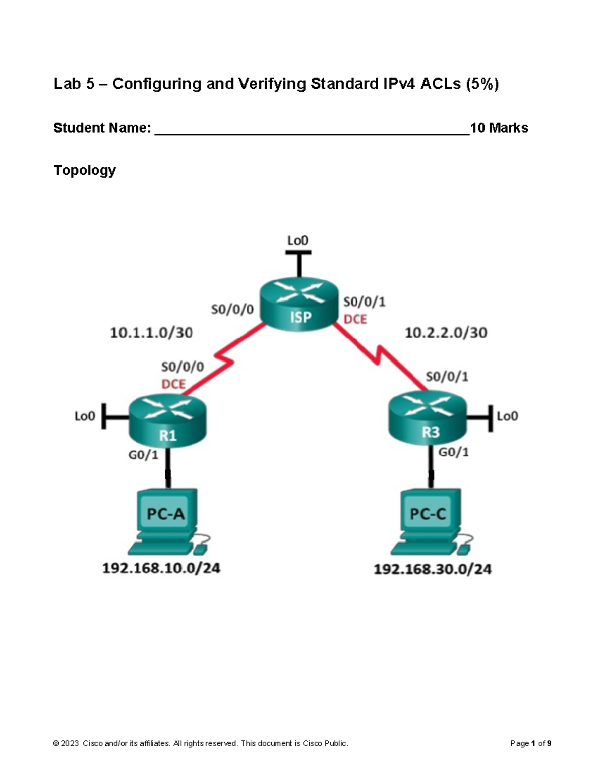 CSN205 Lab 5: Configuring and Verifying Standard IPv4 ACLs - Studocu