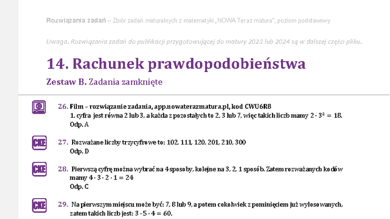Rozwiązania zadań maturalnych z matematyki Teraz poziom podstawowy