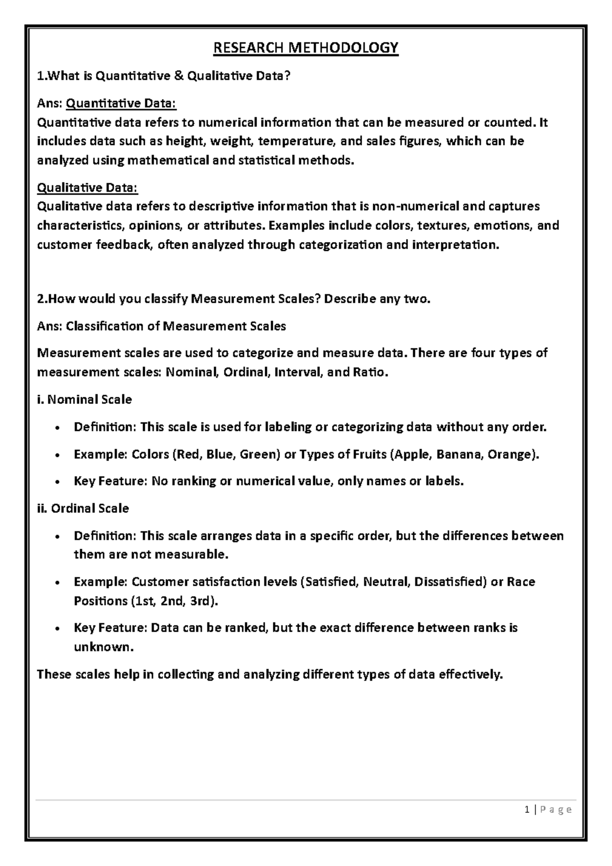 Research Methodology Notes: Understanding Data Types & Measurement ...