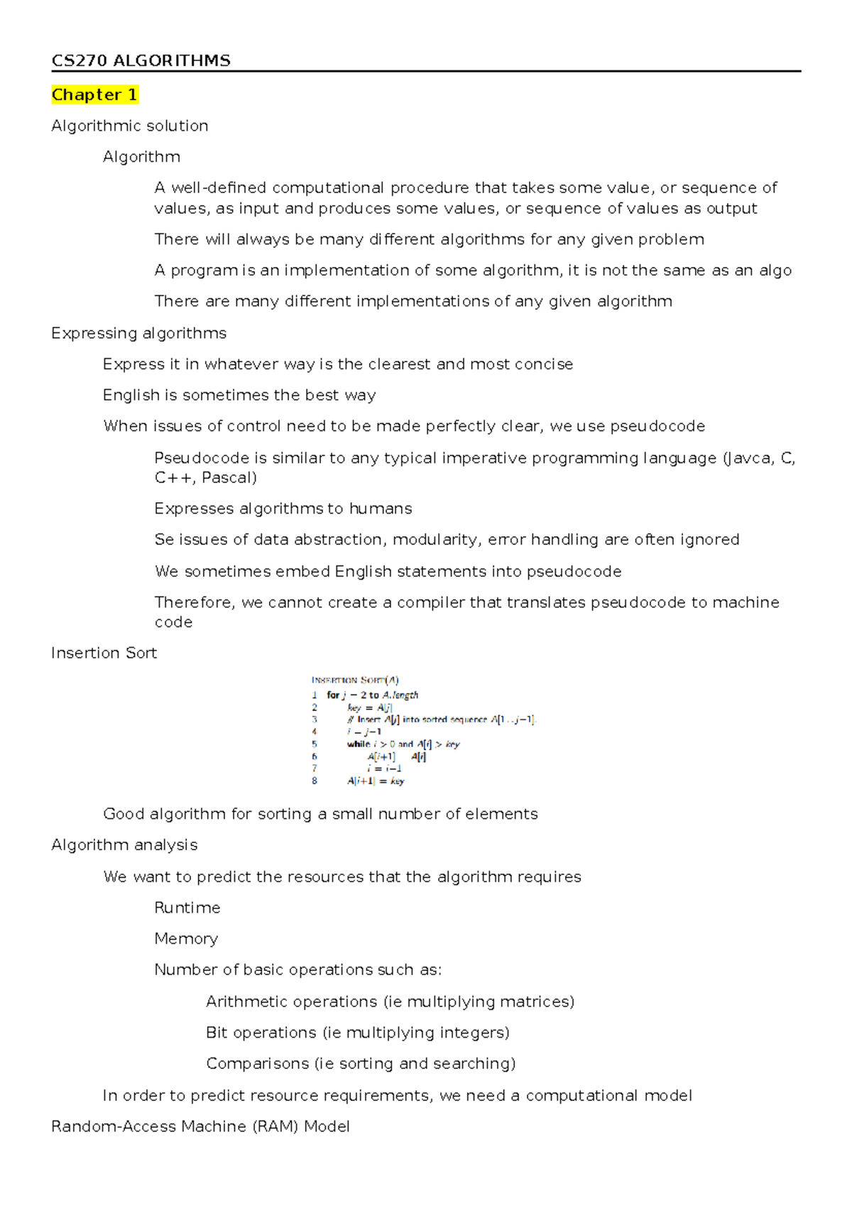 CS270 Algorithms - Notes during lectures - CS270 ALGORITHMS Chapter 1 ...