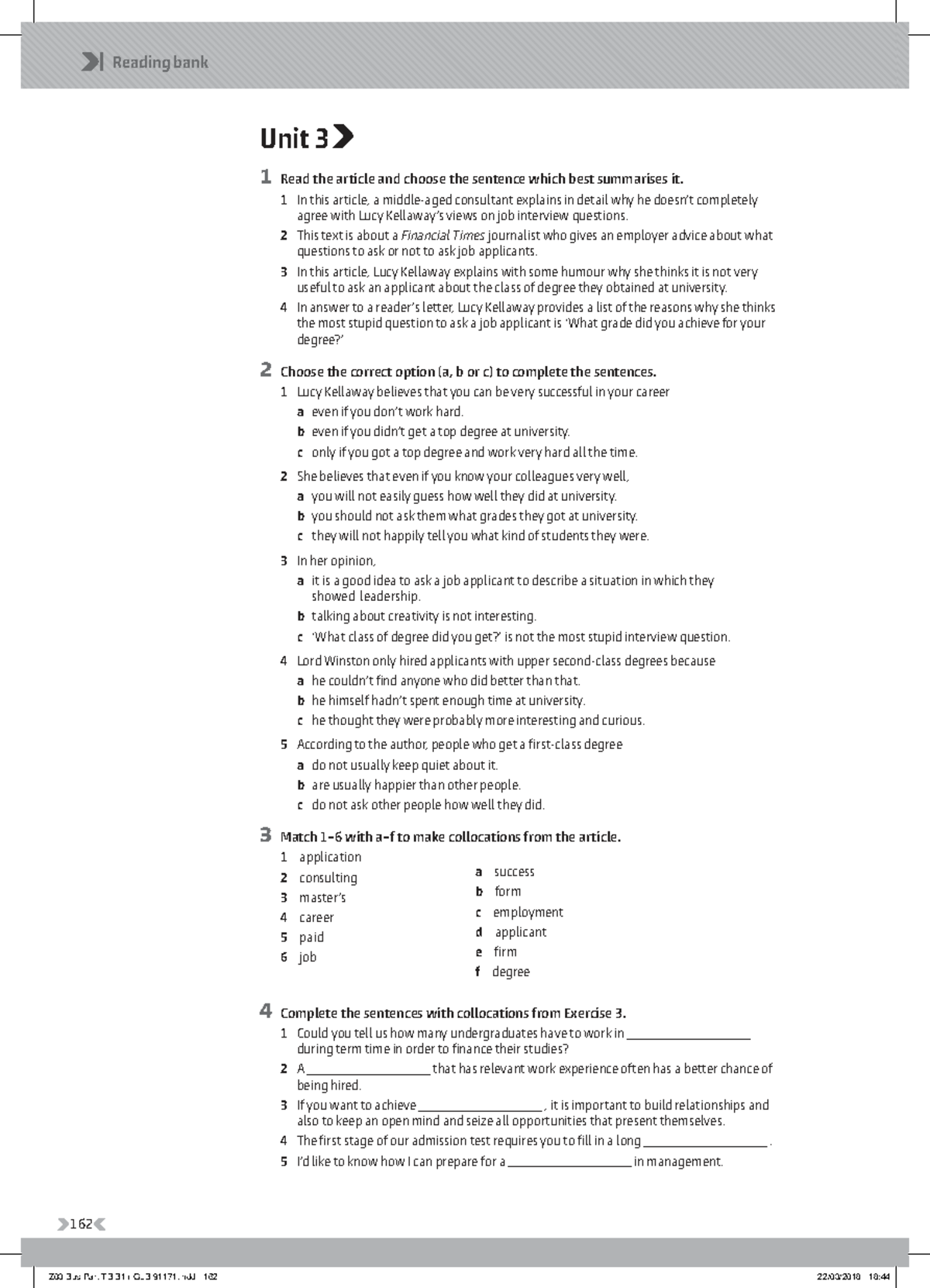 Bus Part B: Reading Bank Unit 3 - Job Interview Insights and Strategies ...