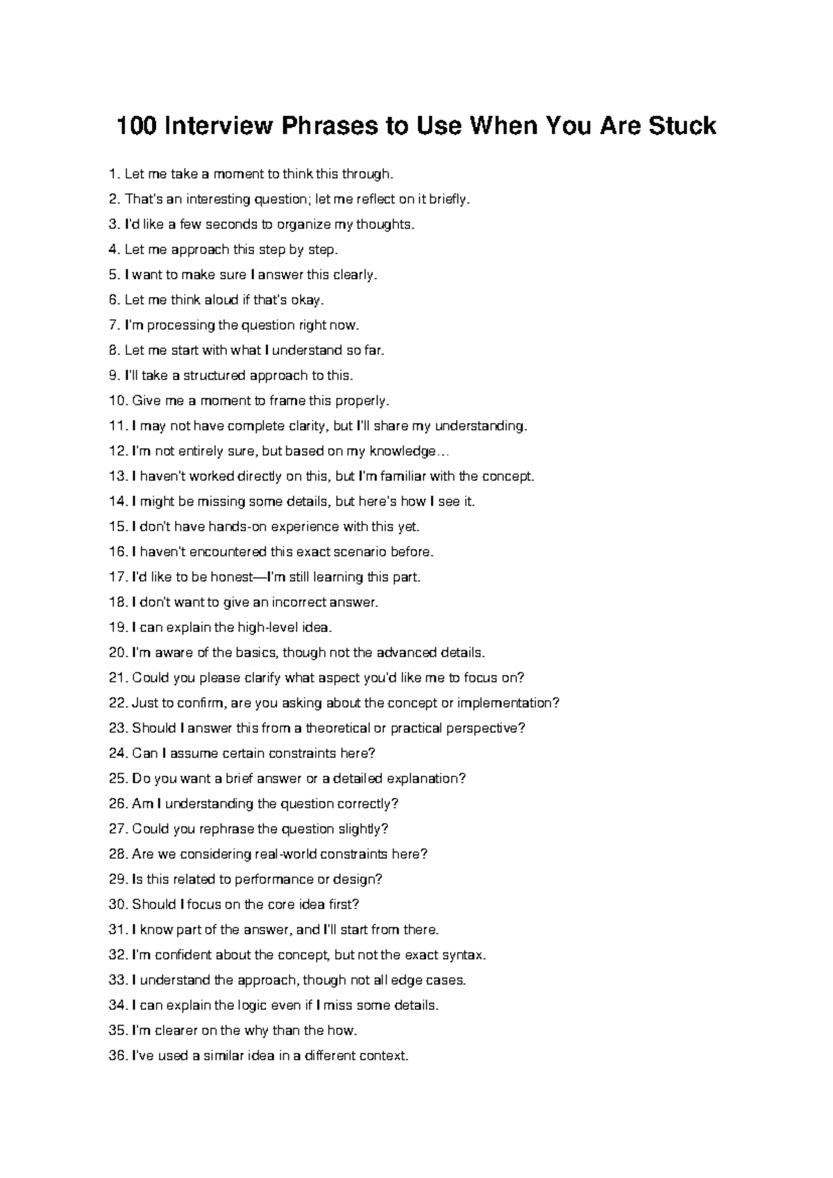 DOC-20260201-WA0005 - 100 Essential Interview Phrases for Clarity - Studocu