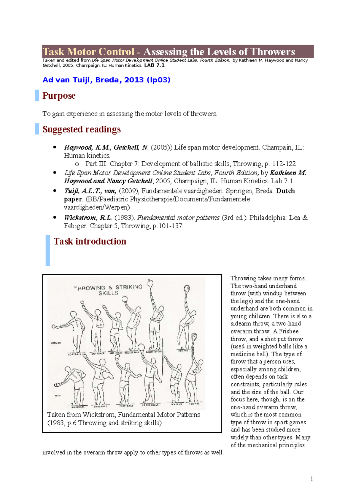 Task Motor Control: Assessing Throwers' Developmental Levels (lp03 ...