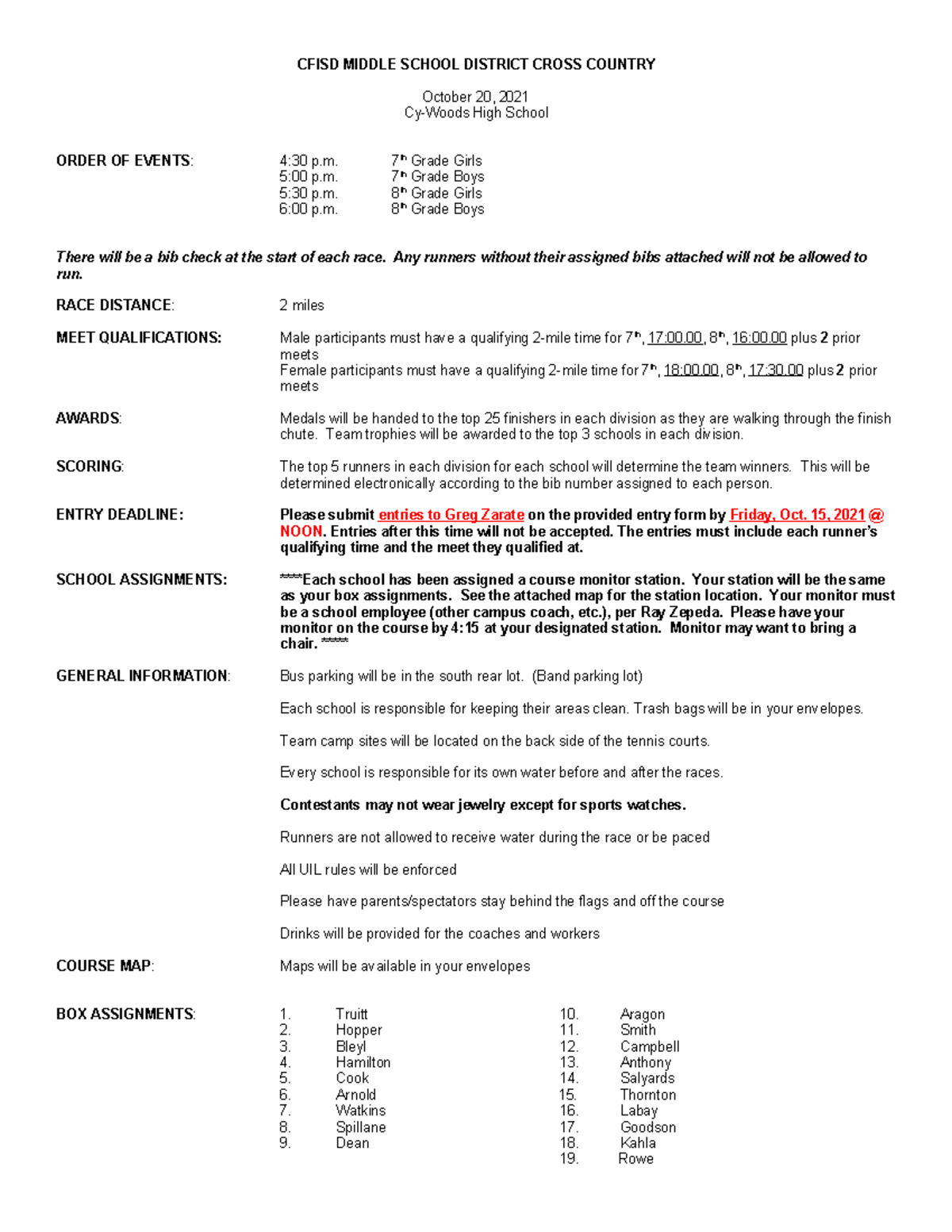 CFISD Middle School District Cross Country Meet Info 2021 - Studocu