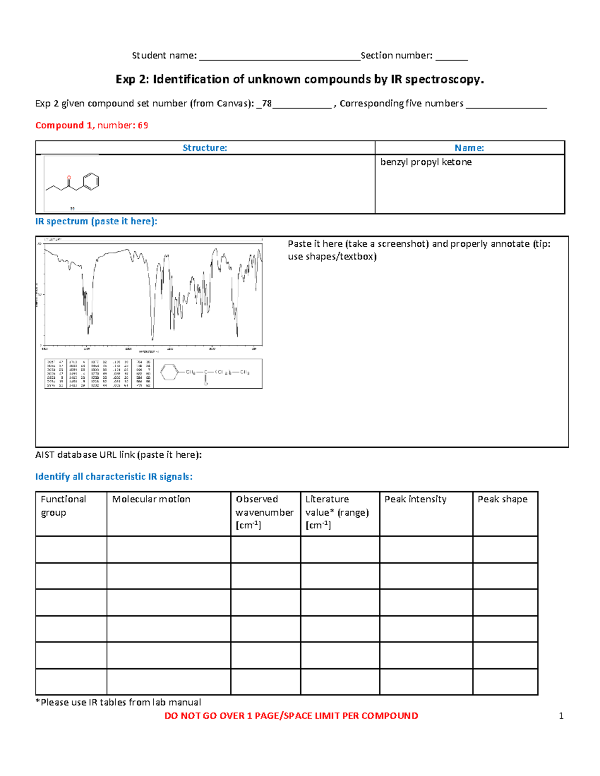 IR assignment template - DO NOT GO OVER 1 PAGE/SPACE LIMIT PER COMPOUND ...
