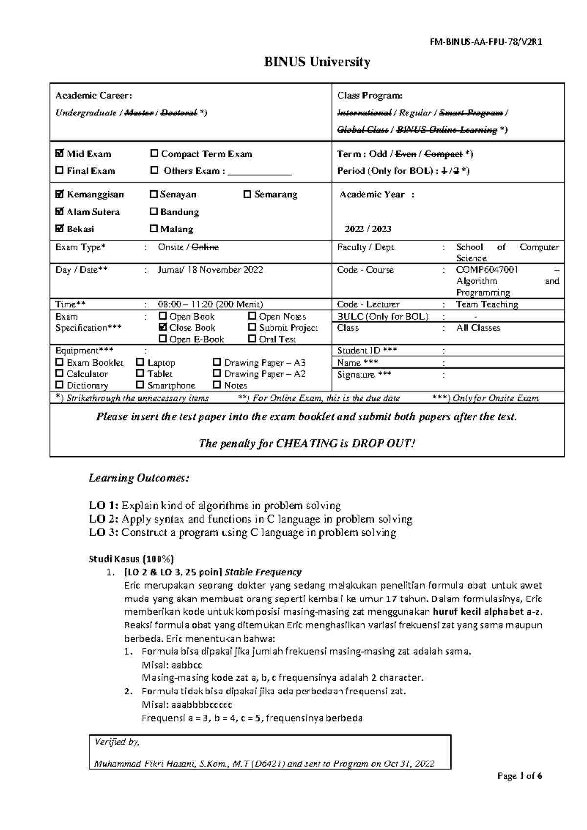 Midterm Exam COMP6047001: Algorithm & Programming Problem Set - Studocu