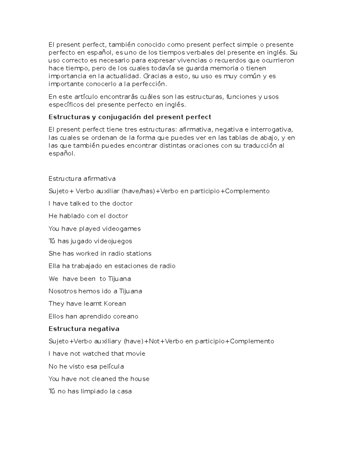 El present perfect: Estructuras y usos en inglés (Curso de Inglés ...