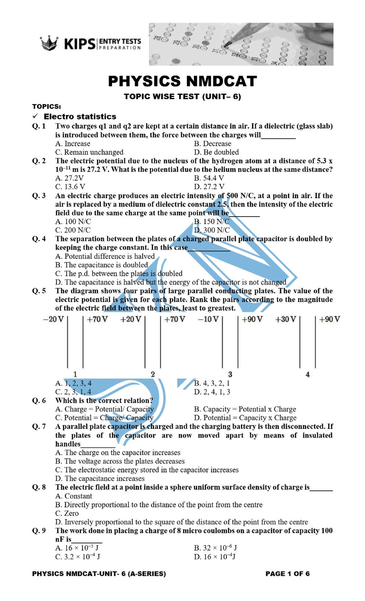 KIPS ENTRY TESTS PREPARATION: PHYSICS NMDCAT TOPIC WISE TEST ...