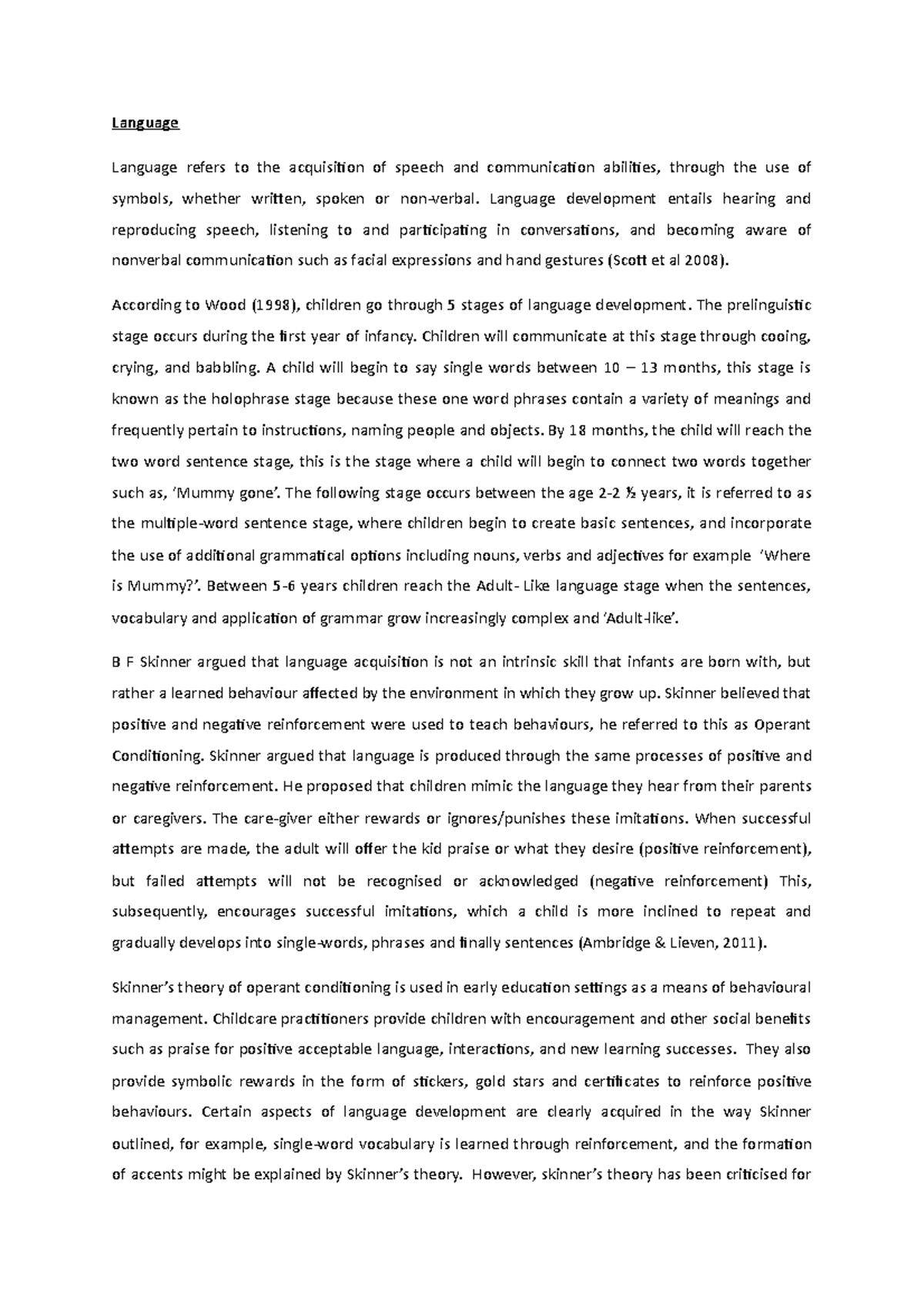 Language, Literacy & Numeracy Acquisition Theory Essay (Course Code ...