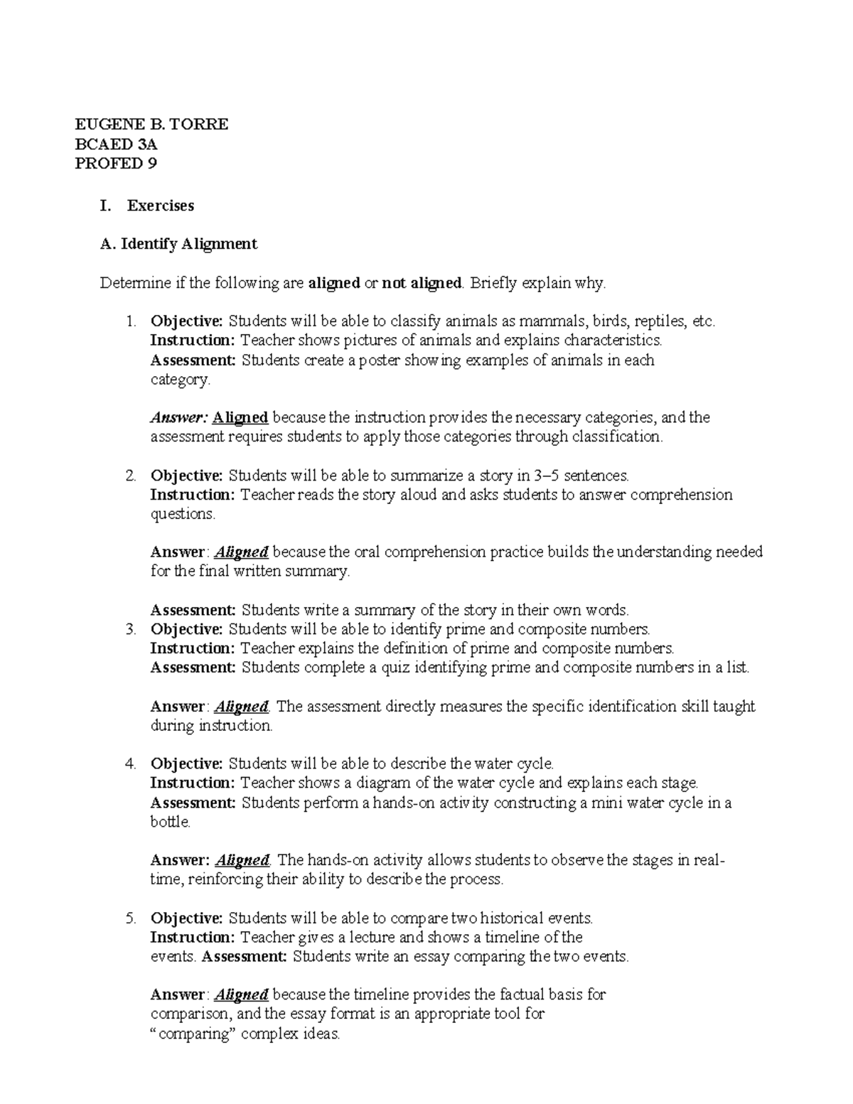 Learning Activity Sheet: Objectives Alignment & Instruction Analysis ...