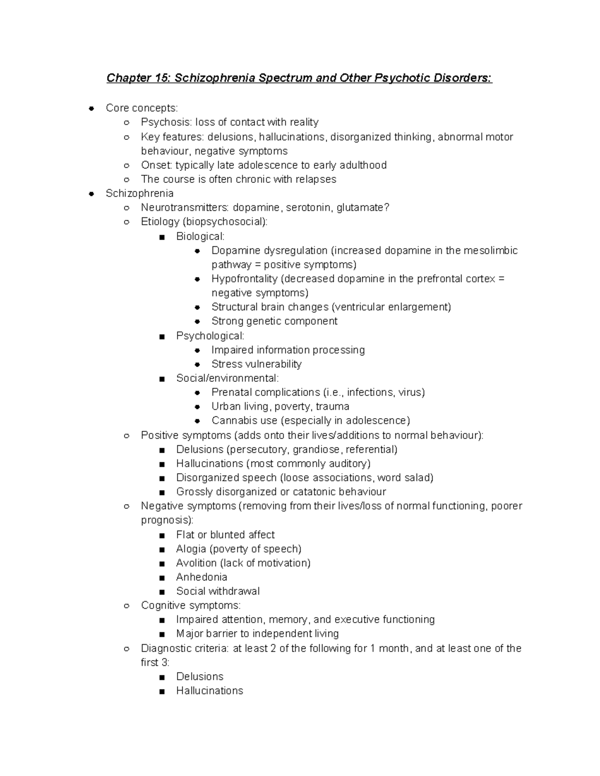 Chapter 15 & 19: Schizophrenia & Personality Disorders Overview - Studocu