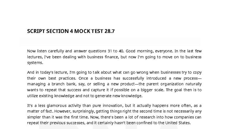 SCRIPT SECTION 4 MOCK TEST: BUSINESS SYSTEMS INSIGHTS - Studocu
