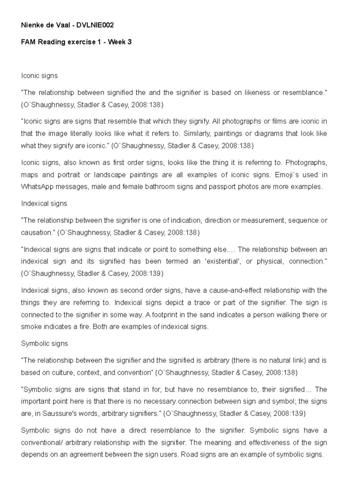 FAM DVLNIE002 Reading Exercise 1: Iconic, Indexical, and Symbolic Signs ...