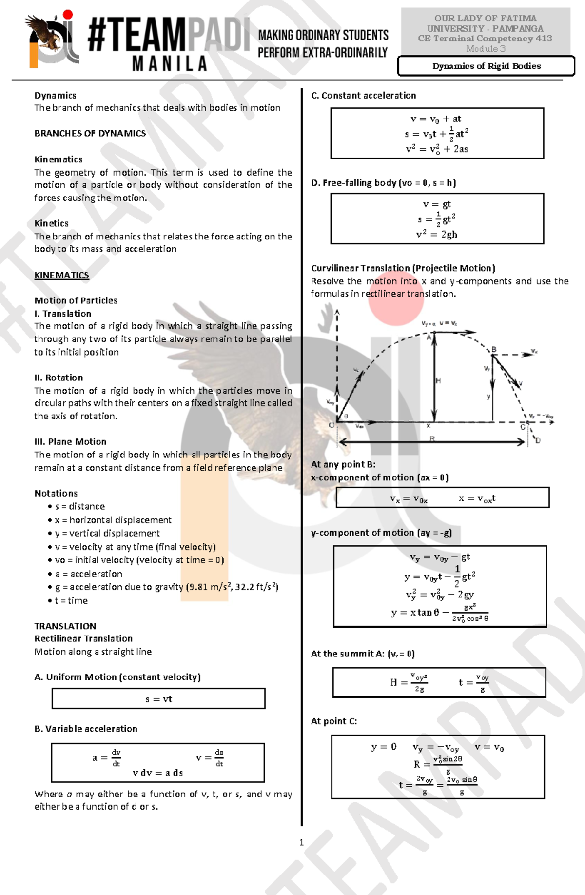 CE Terminal Competency 413 Module 3 Dynamics of Rigid Bodies ...