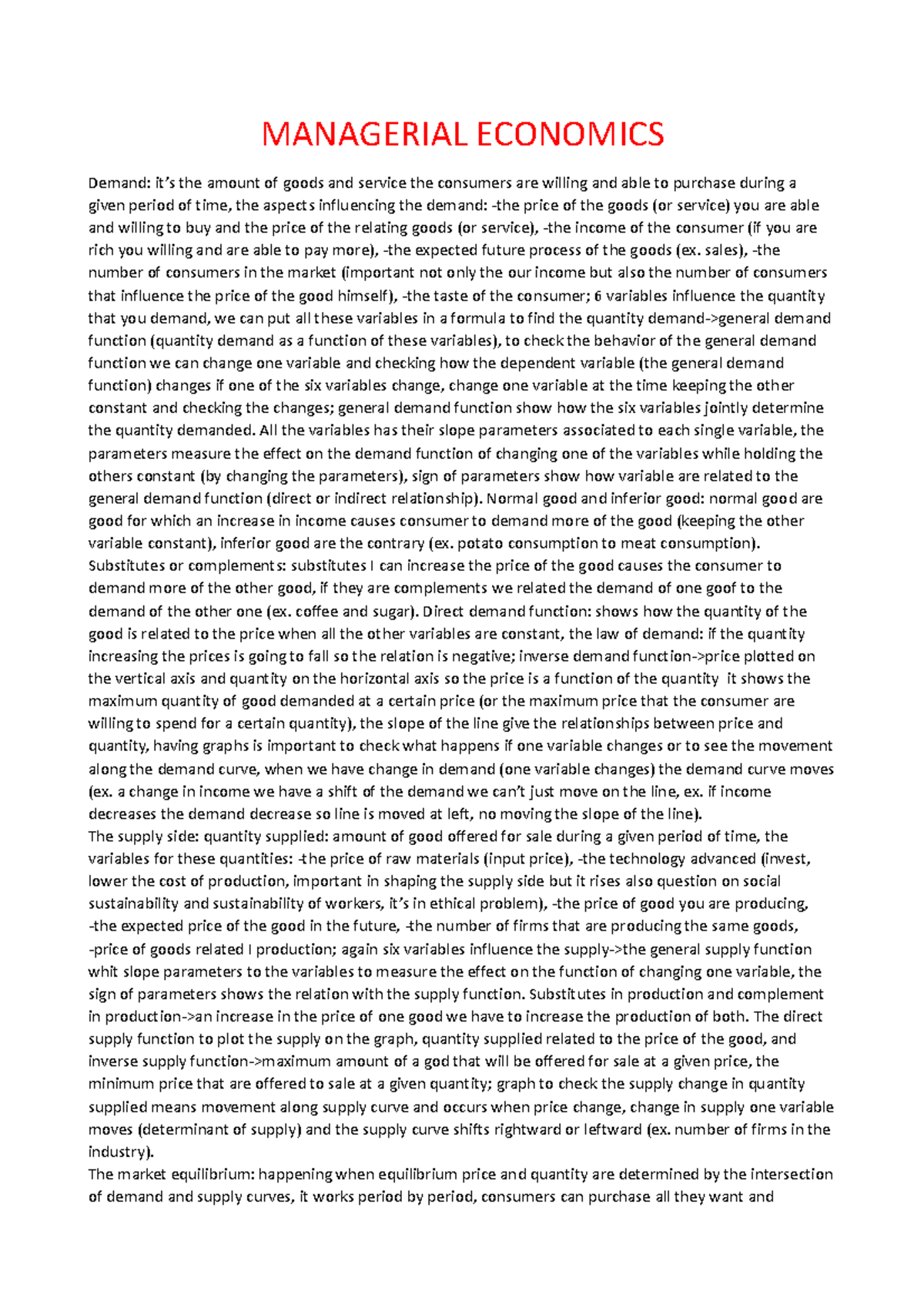 Managerial Economics (ECON 101): Key Concepts and Market Dynamics - Studocu