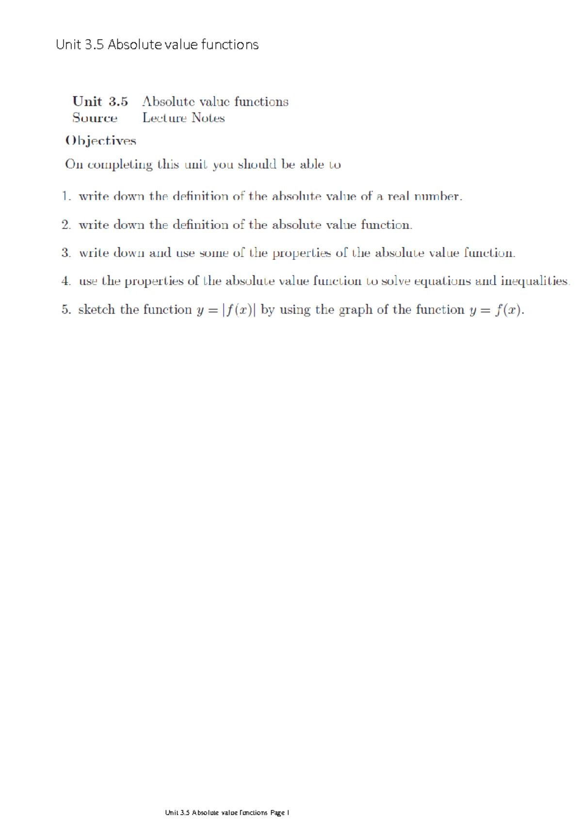 Unit 3.5: Understanding Absolute Value Functions and Their Graphs - Studocu