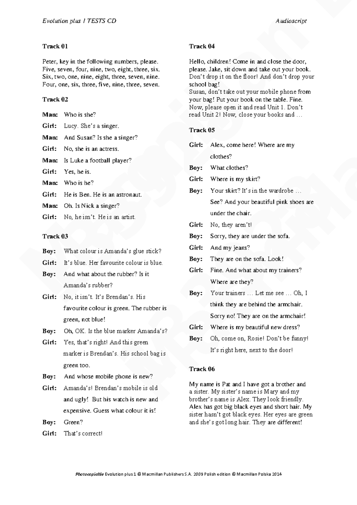 Evolution Plus 1 Klasa 4 Audioscript for Tests - Studocu