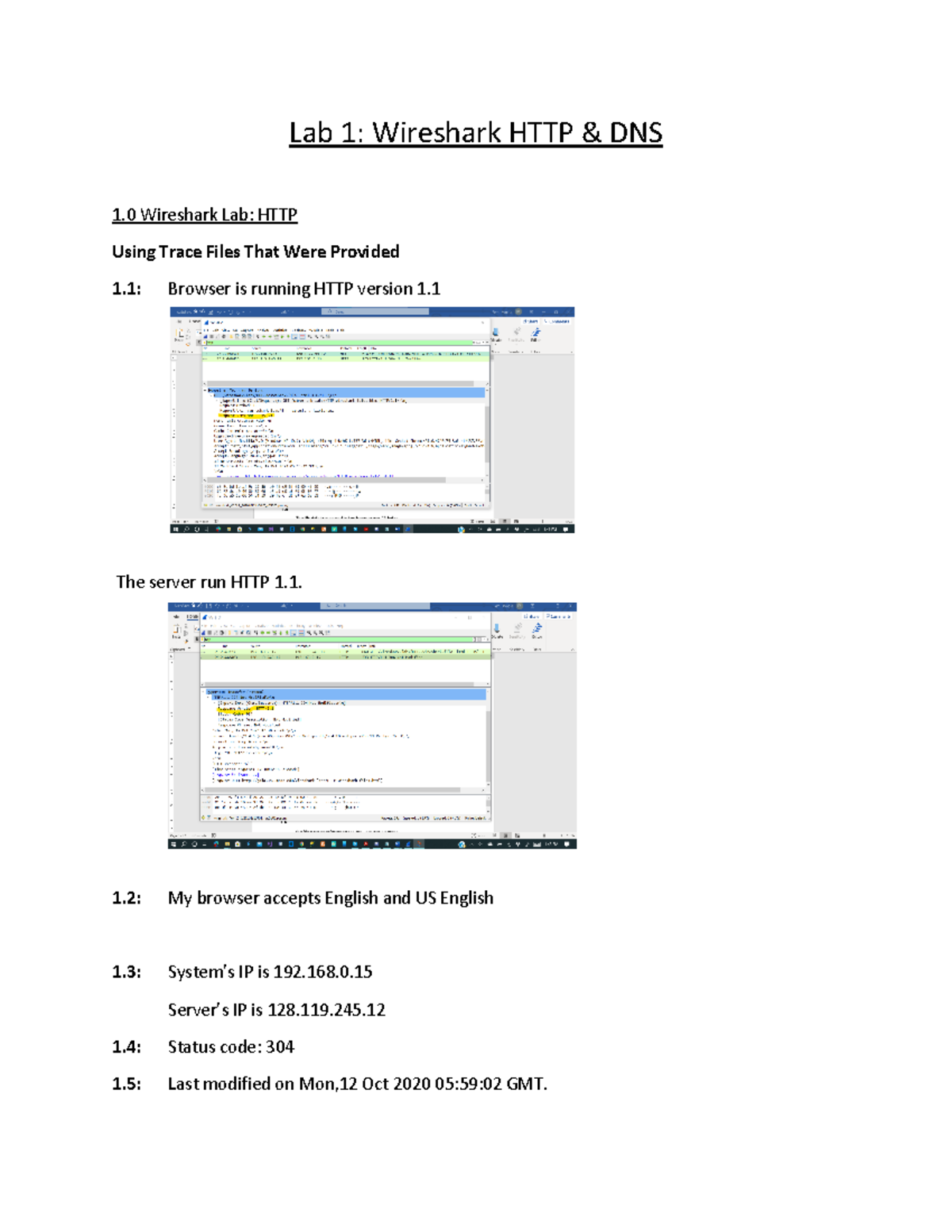 Lab 1 - Wireshark Analysis of HTTP & DNS Traffic - Studocu