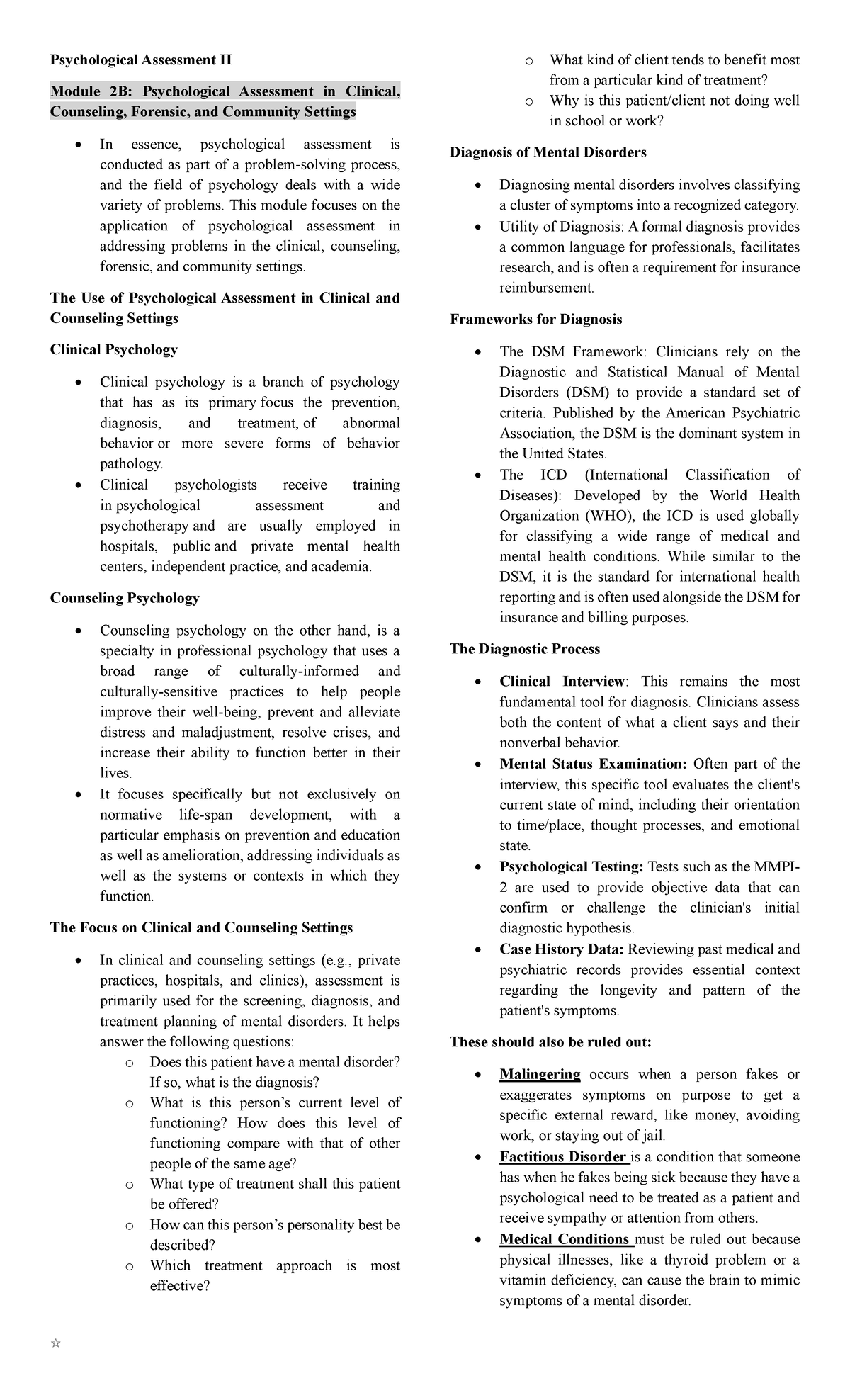 Psychological Assessment II: Module 2B - Clinical and Forensic ...