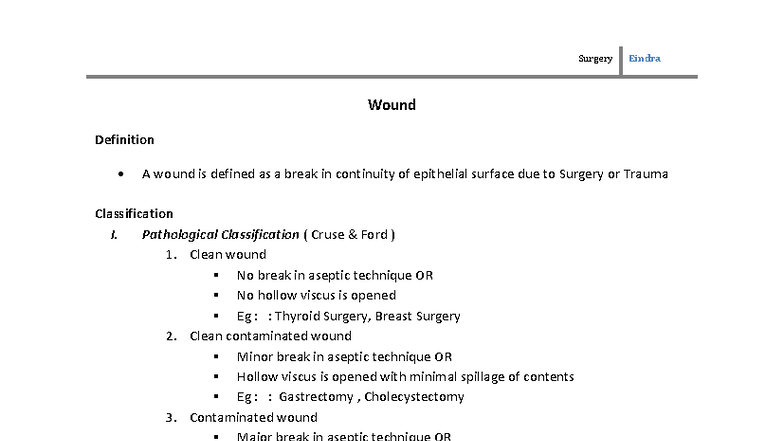 Surgery Eindra Wound Classification and Healing Phases Study Guide ...