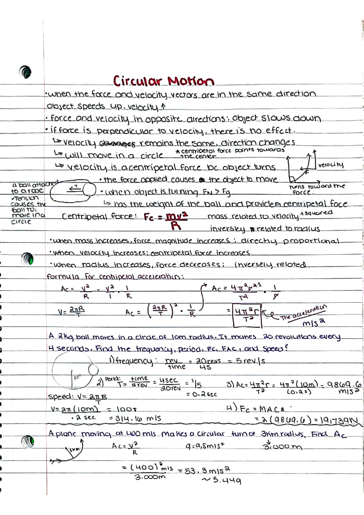 Circular motion physics notes - Circular Motion _ _ suonen rine Force ...