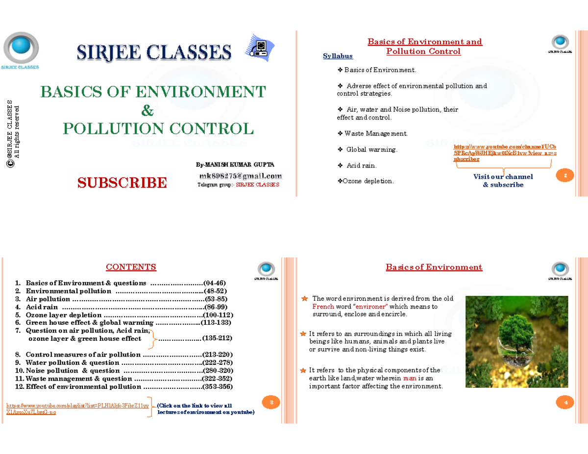 Syllabus: Basics of Environment & Pollution Control (SIRJEE CLASSES ...