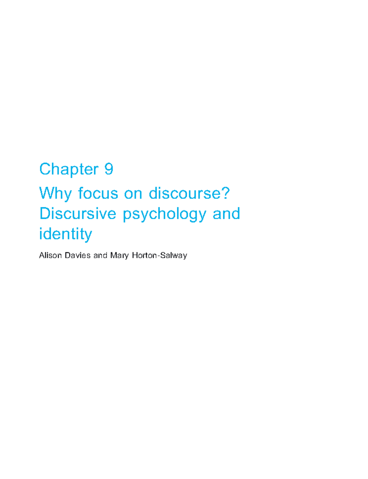 CH 1 Lecture Notes: Focus on Discourse & Identity (Discursive Psych ...