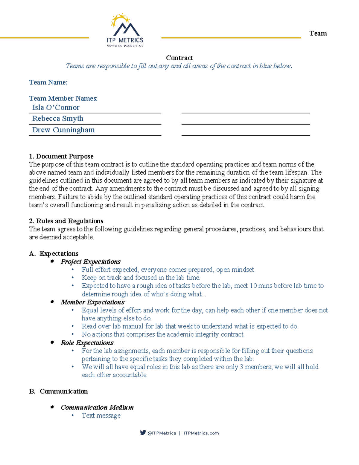 General Team Contract - .......... - Team Contract Teams are ...