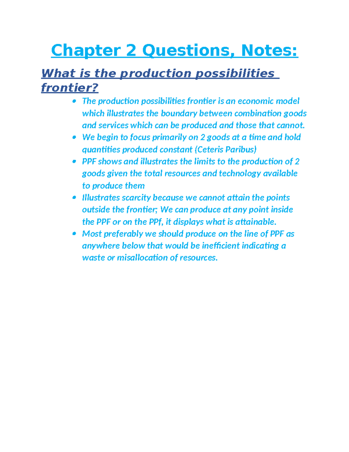 Chapter 2: Economic Concepts of Production Possibilities Frontier - Studocu