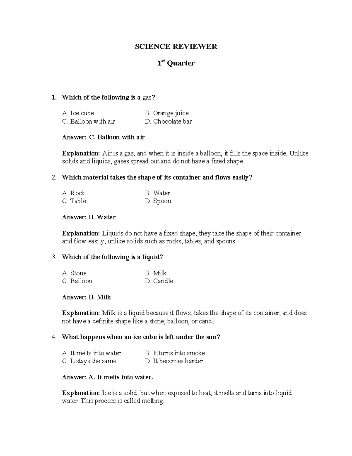 SCIENCE REVIEWER: 1st Quarter Concepts on States of Matter - Studocu