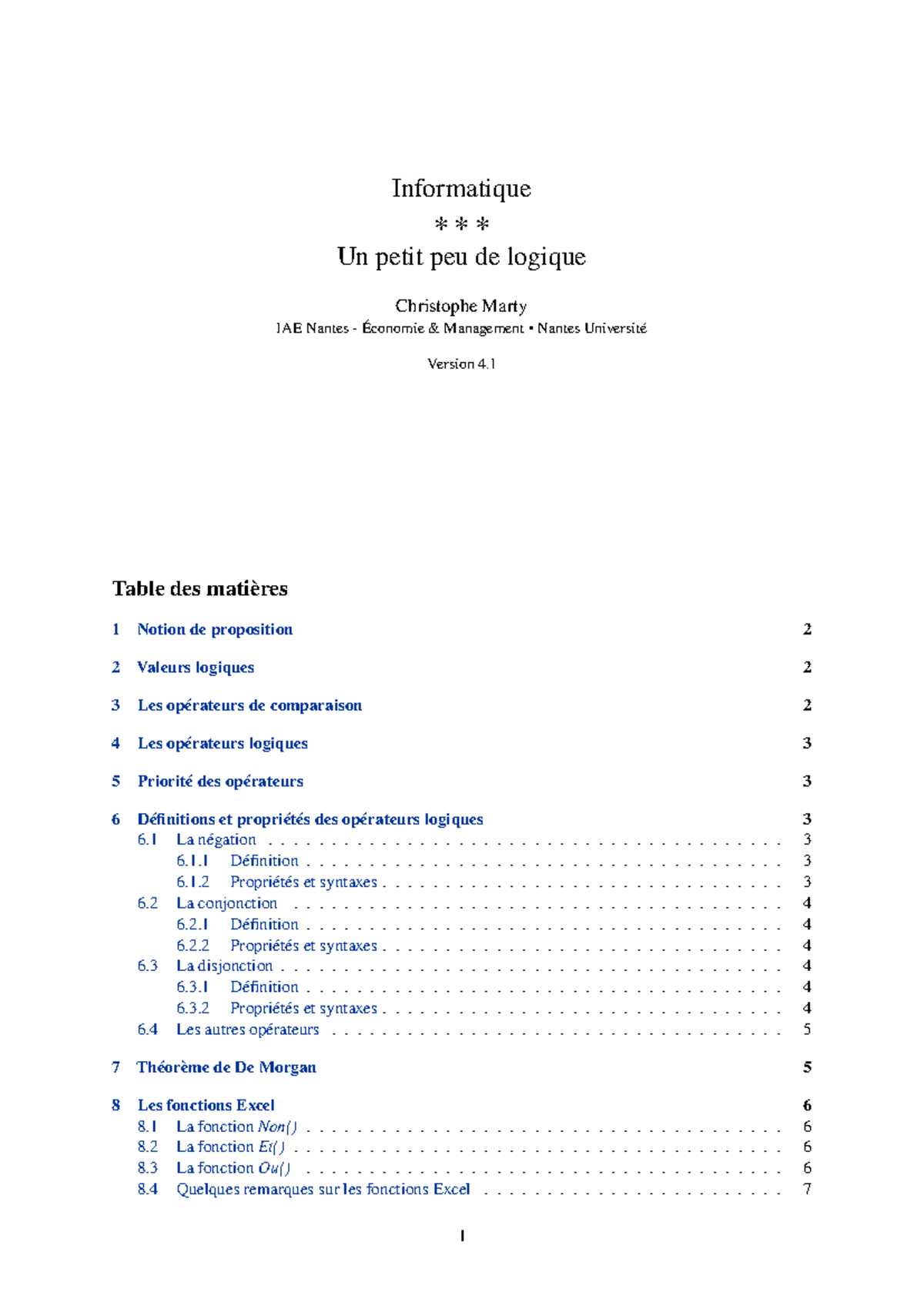 Logique et Opérateurs - INFORMATIQUE L3 SG - Note de Cours - Studocu