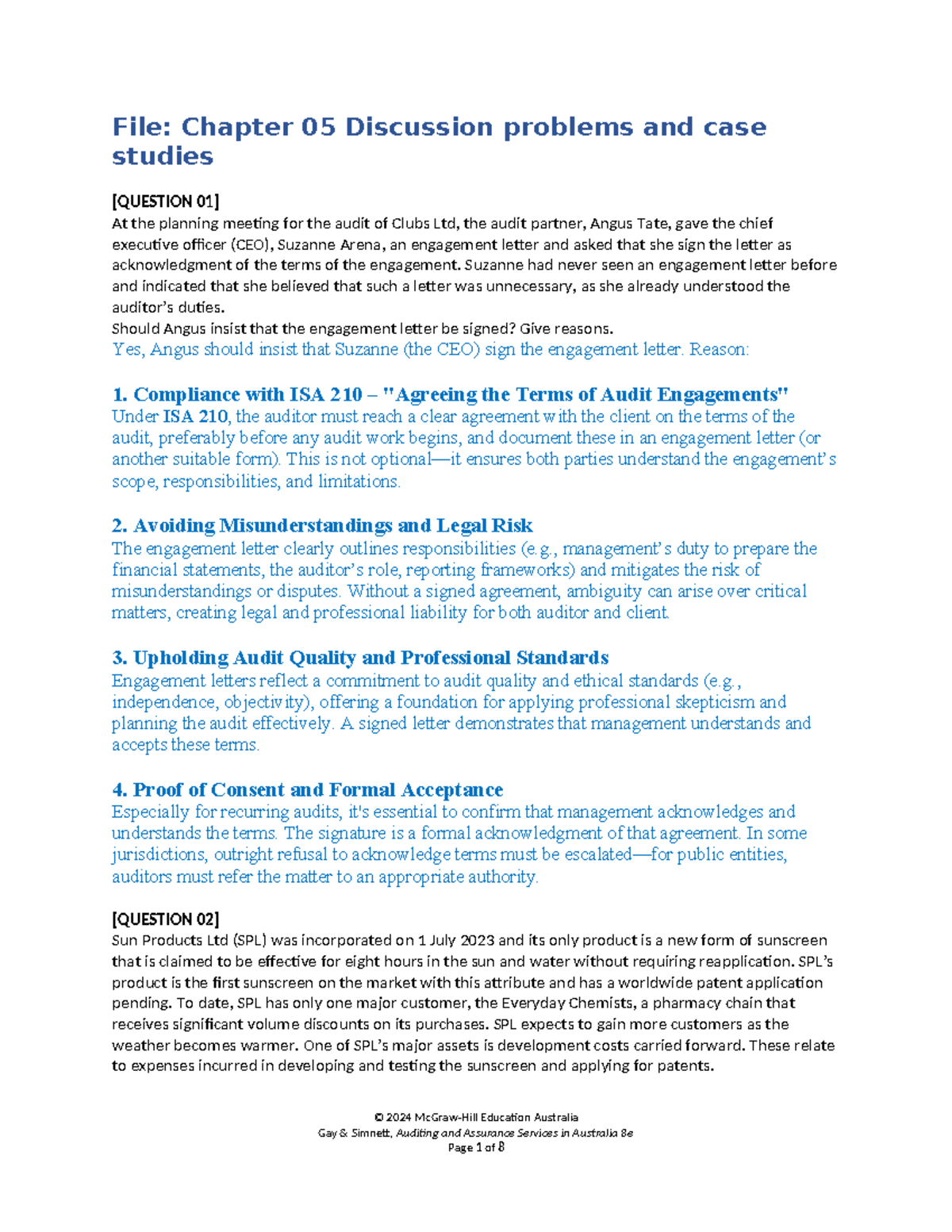 Chapter 05 Case Study: Audit Engagement Risks and Financial Analysis ...