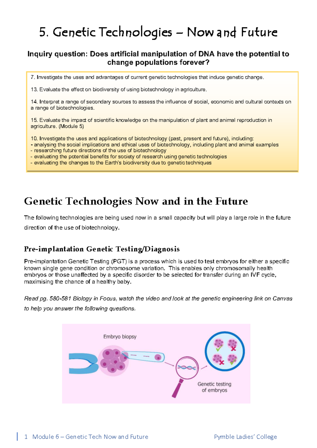 Module 6: Genetic Technologies - Current and Future Impacts - Studocu