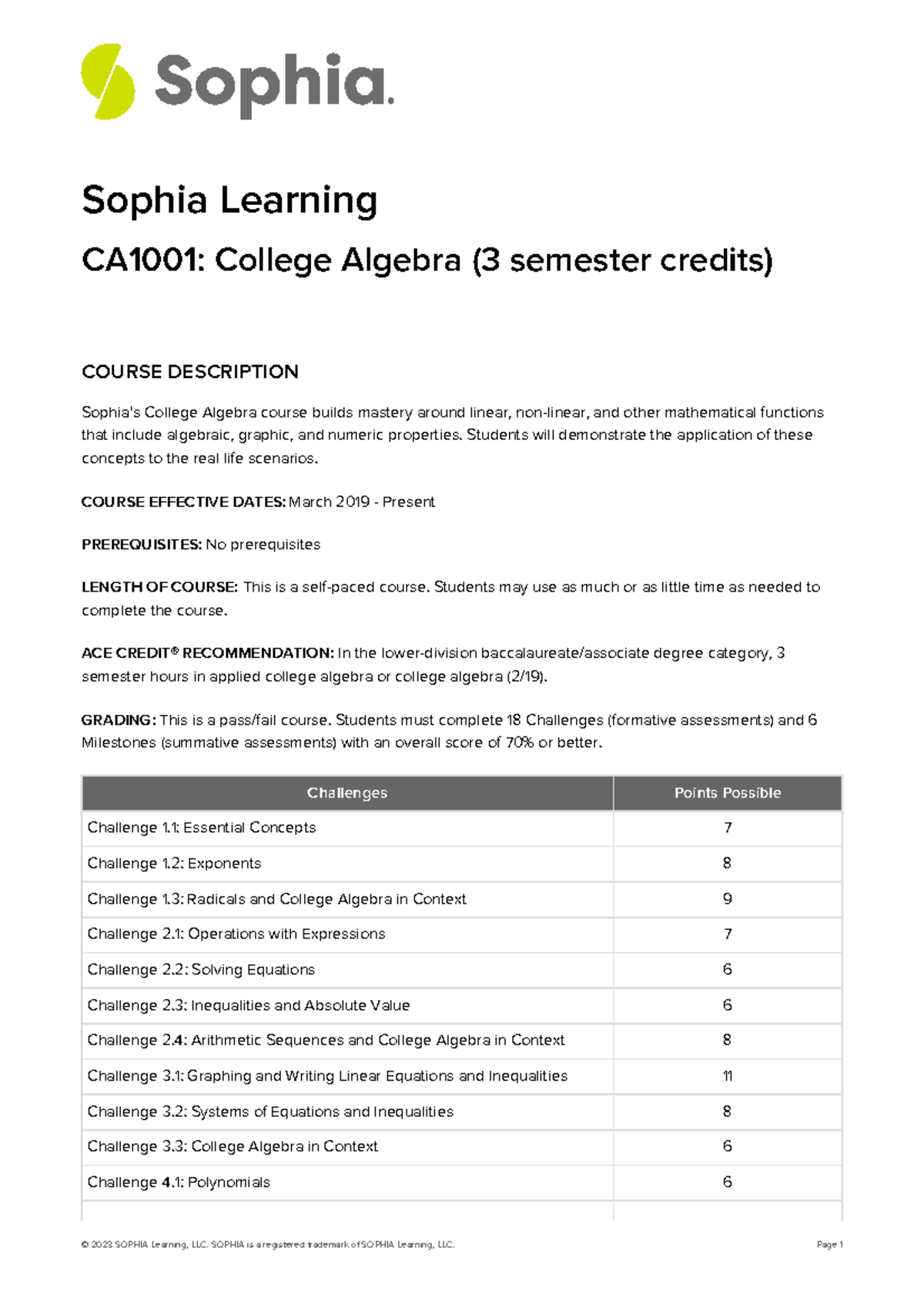 CA1001: College Algebra Syllabus Overview and Course Details - Studocu