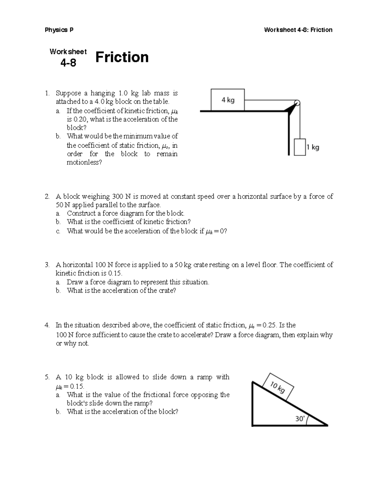 Physics P Worksheet 4-8: Understanding Friction Concepts - Studocu