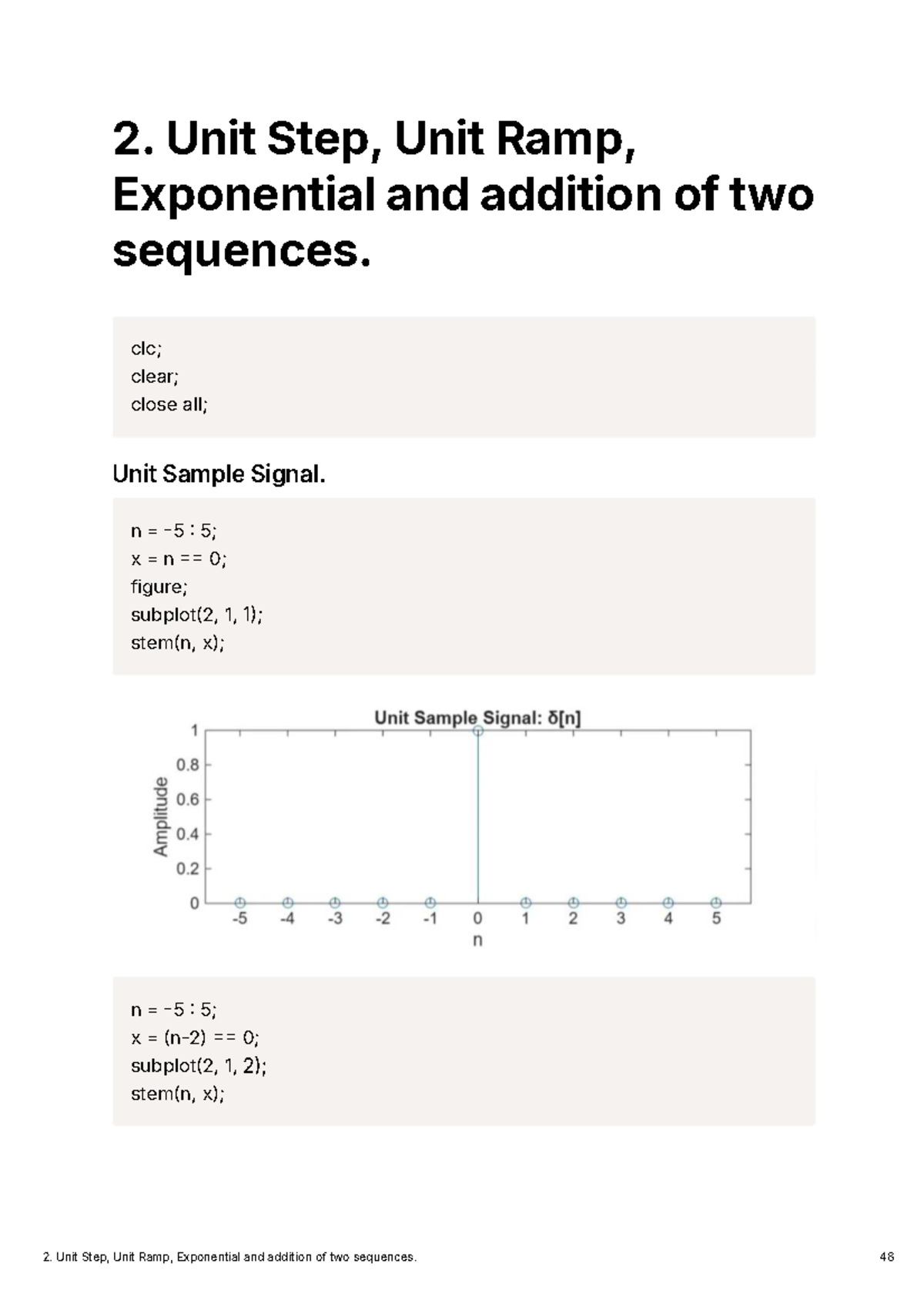 Exp2 - Unit Step, Ramp, Exponential Signals in MATLAB - Studocu