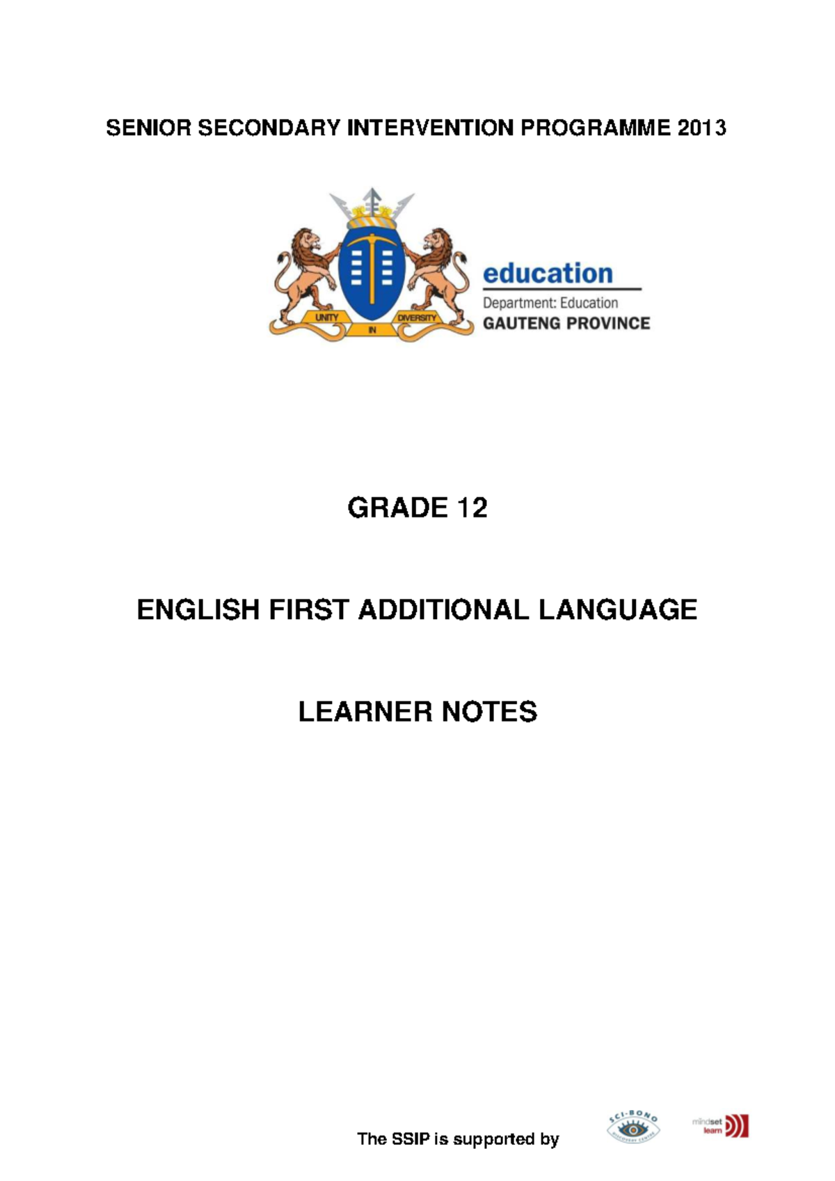 Grade 12 SSIP English First Additional Language Learner Notes 2013 ...