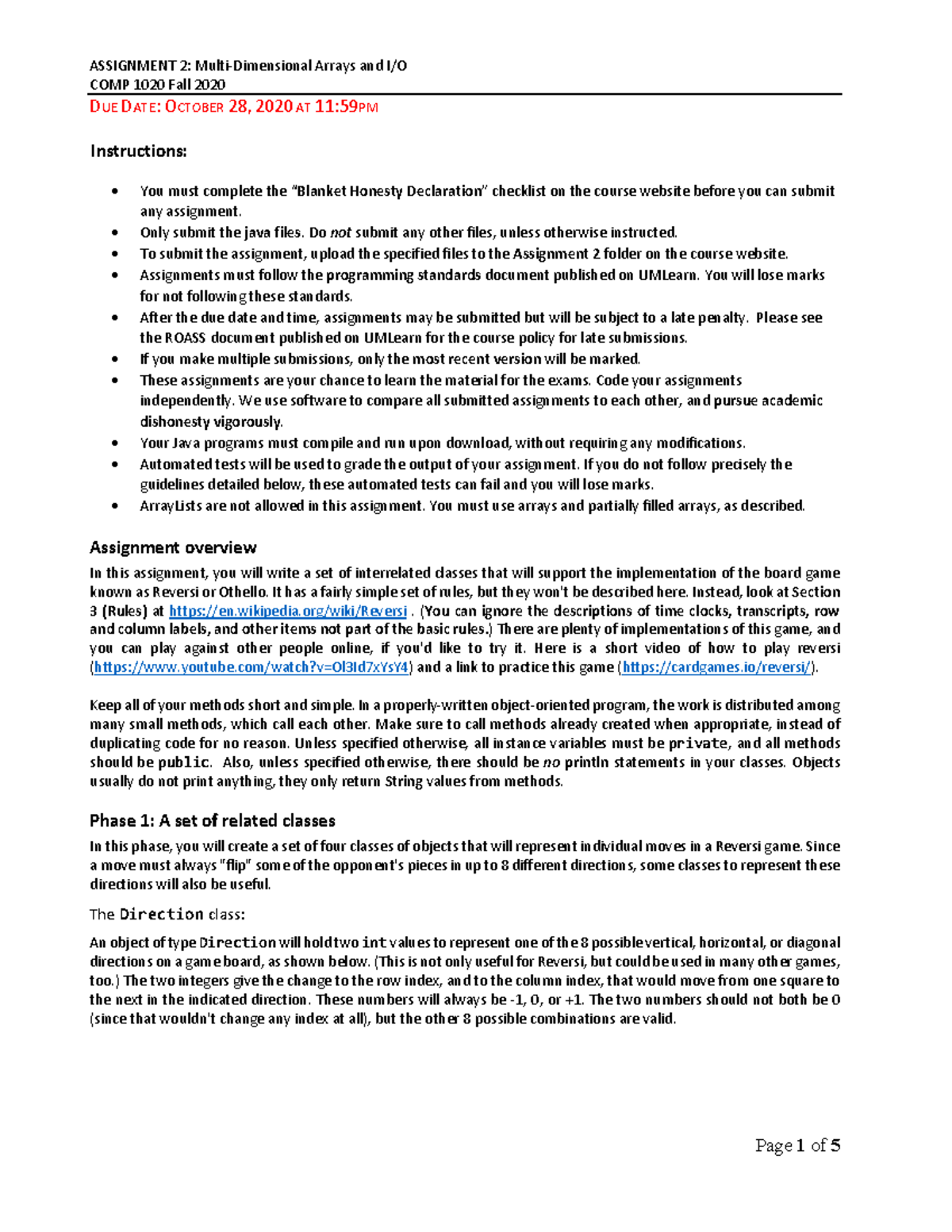 COMP1020 Assignment 2 , Multidimensional array and I/O - COMP 1020 Fall ...