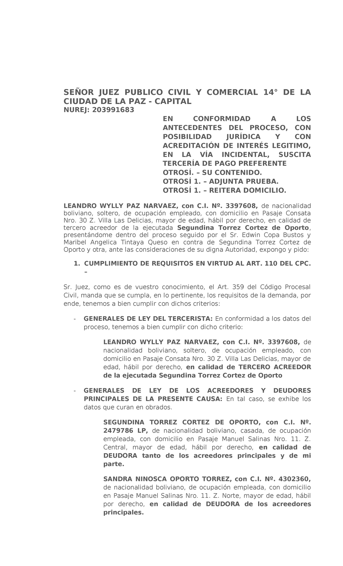 Modelo de Tercería de Pago Preferente - NUREJ: 203991683 - Document Preview