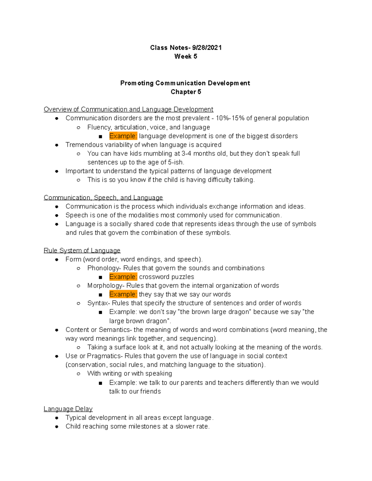 SPU 101 - Week 5 Class Notes on Communication Development - Studocu
