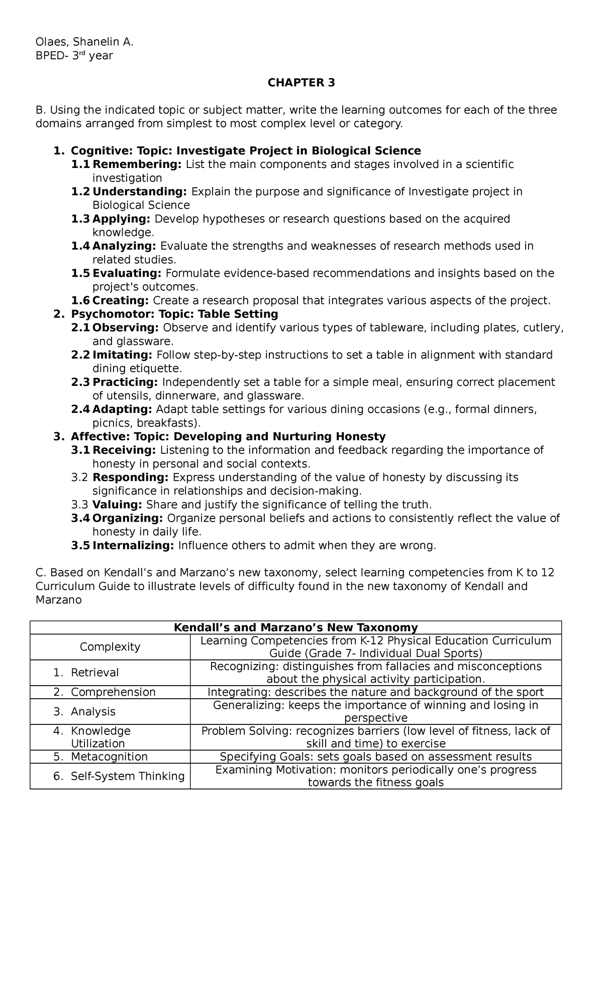 Chapter 3 - Assessment in Learning Outcomes for BPED Course - Studocu