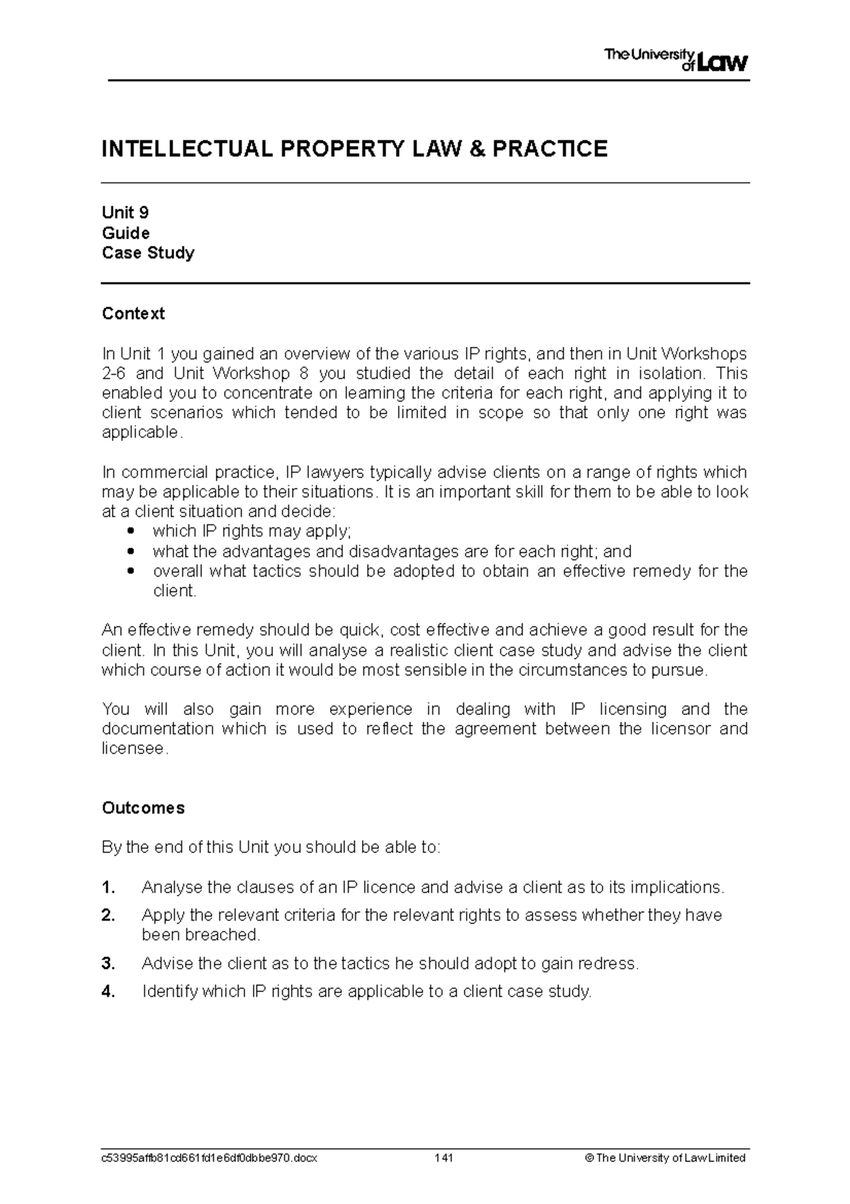 2122 ip ws09 ce01 guide - INTELLECTUAL PROPERTY LAW & PRACTICE Unit 9 ...