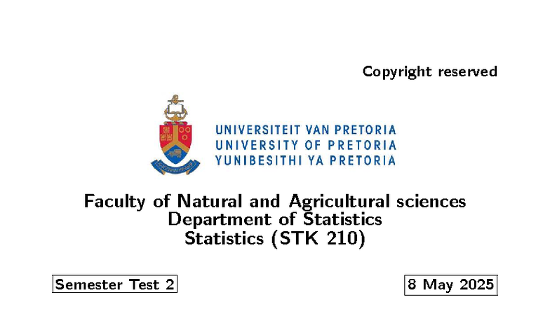 STK 210 Semester Test 2 2025 - Practice Questions and Solutions - Studocu