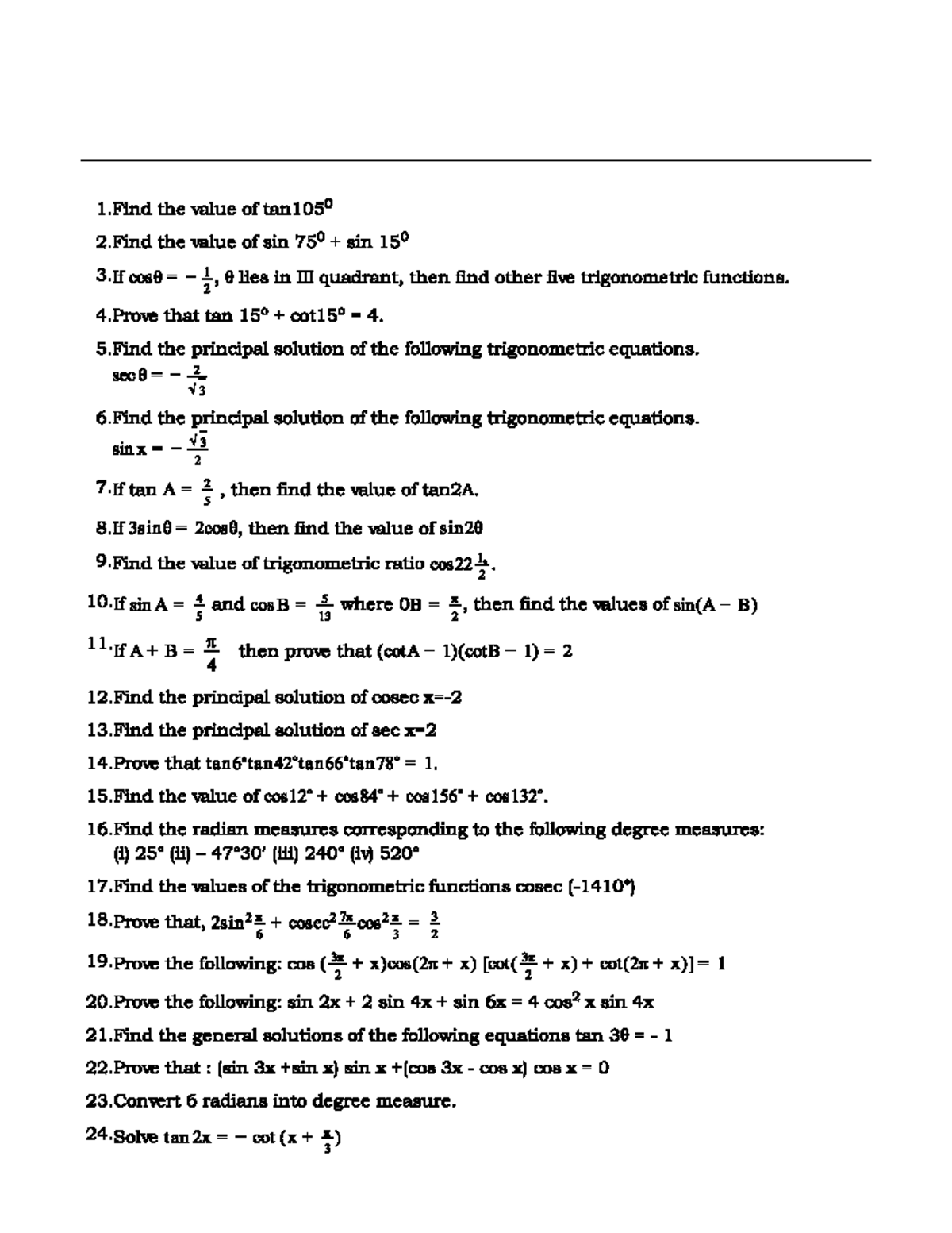 Trigonometry Assignment - XI A: Solutions & Proofs - Studocu