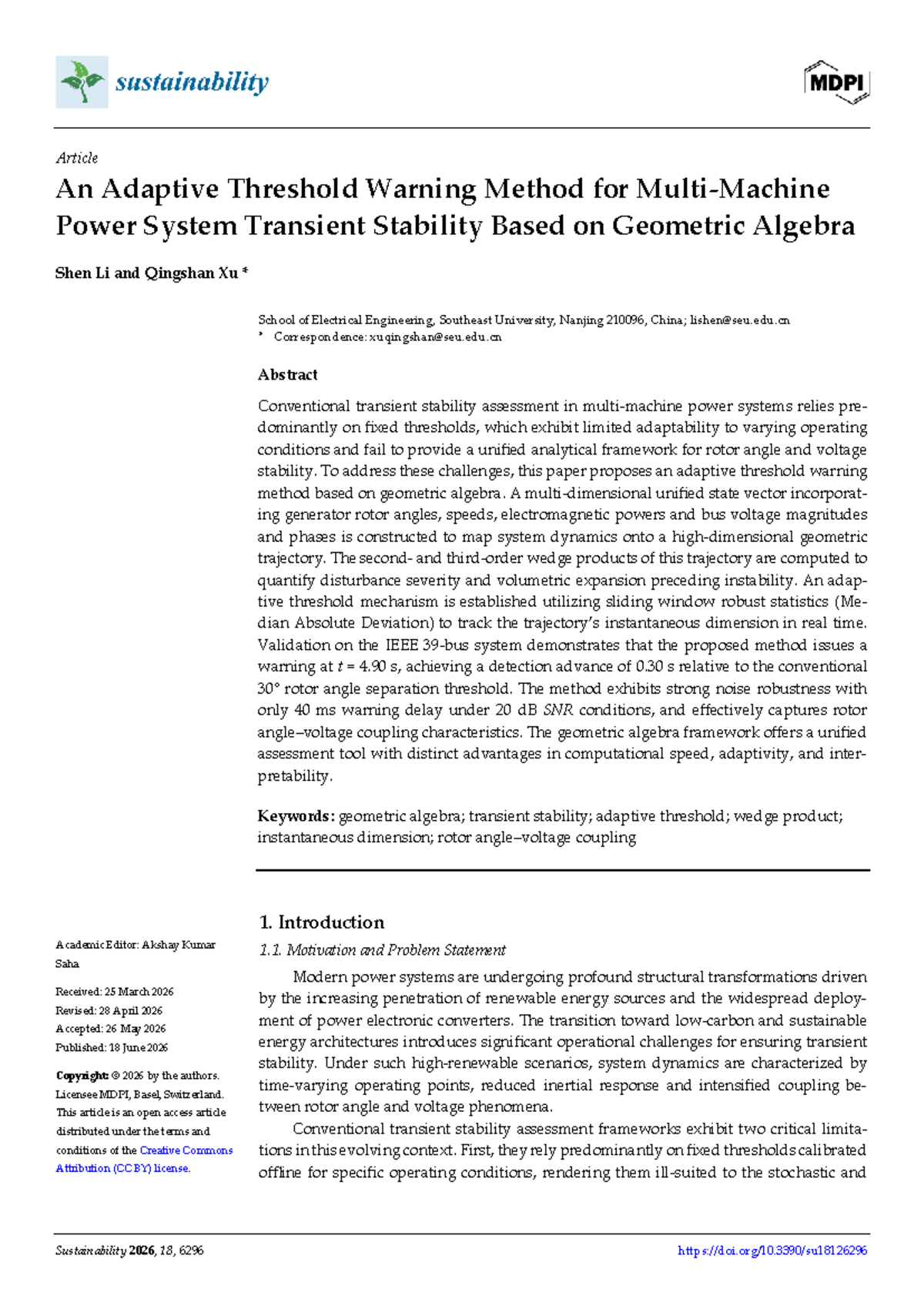 Adaptive Threshold Warning Method for Power System Stability - Studocu