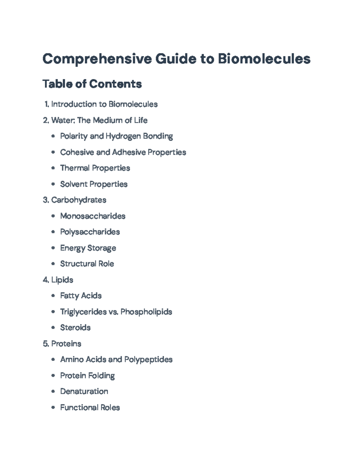Comprehensive Guide to Biomolecules: Structure and Function Overview ...