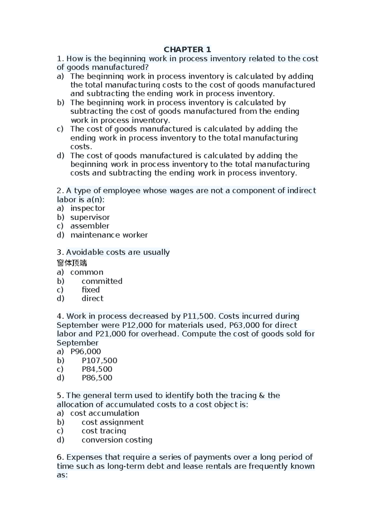 CHAPTER 1: Cost Accounting Concepts and Calculations - Studocu