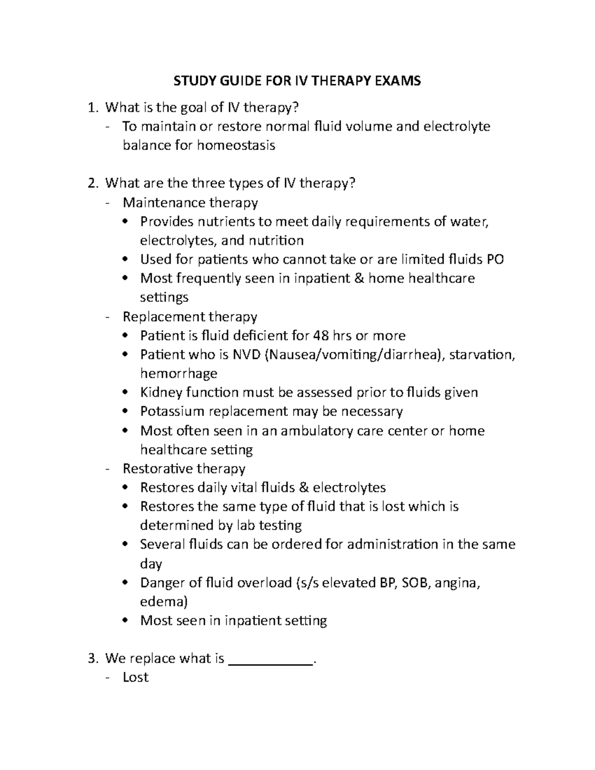 IV Therapy Study Guide - Lecture Notes 1 for Nursing Course - Studocu